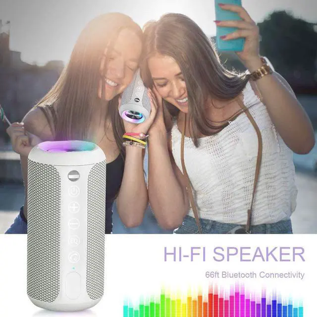 Alt view image 5 of 7 - Ortizan Black & Gray Portable Bluetooth Speaker, IPX7 Waterproof Wireless Speaker with 24W Loud Stereo Sound, Outdoor Speakers with Bluetooth 5.0, 30H Playtime,66ft Bluetooth Range, Dual Pairing