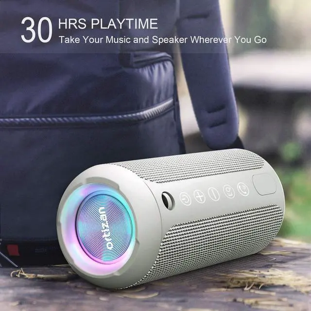 Alt view image 6 of 7 - Ortizan Black & Gray Portable Bluetooth Speaker, IPX7 Waterproof Wireless Speaker with 24W Loud Stereo Sound, Outdoor Speakers with Bluetooth 5.0, 30H Playtime,66ft Bluetooth Range, Dual Pairing
