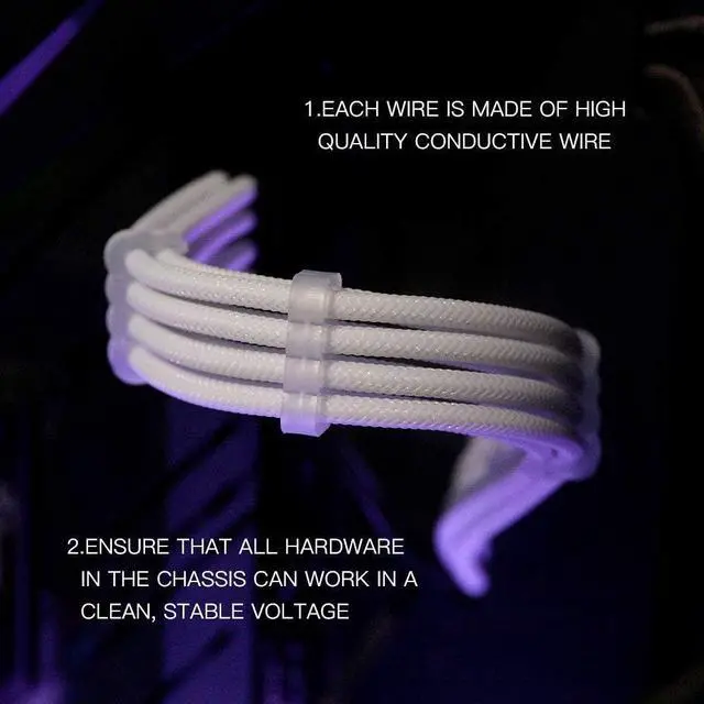 Alt view image 2 of 7 - 16AWG Power Supply Cable Kit 30cm mod Sleeve Extension Sleeved Custom mod for PSU to Motherboard PC Power Supply Cable (White)