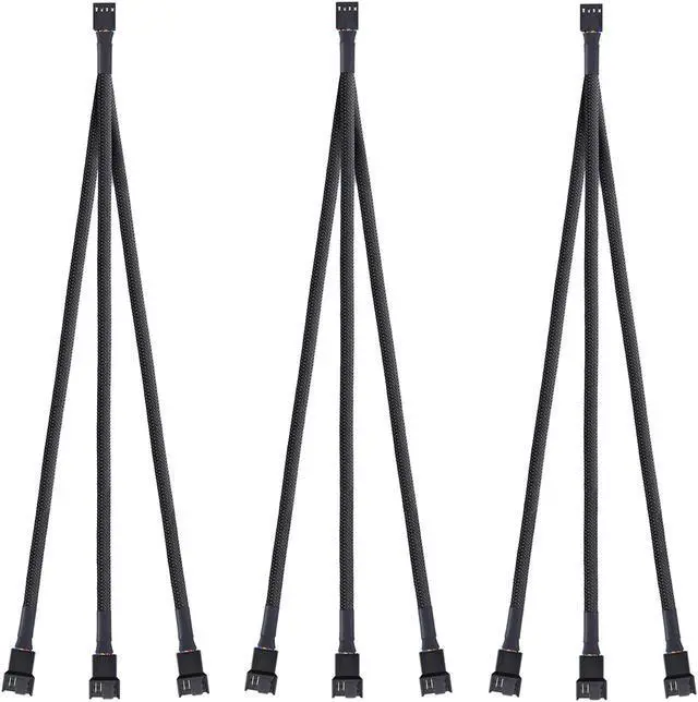 Main image of 3 Pack PWM Fan Splitter Adapter Cable Sleeved Braided Y Splitter Computer PC 4 Pin Fan Extension Power Cable 1 to 3 Converter for Computer ATX Case 4-Pin/3-Pin Cooling Fan Cable -10.5 inch