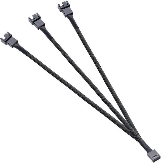 Alt view image 3 of 5 - 3 Pack PWM Fan Splitter Adapter Cable Sleeved Braided Y Splitter Computer PC 4 Pin Fan Extension Power Cable 1 to 3 Converter for Computer ATX Case 4-Pin/3-Pin Cooling Fan Cable -10.5 inch