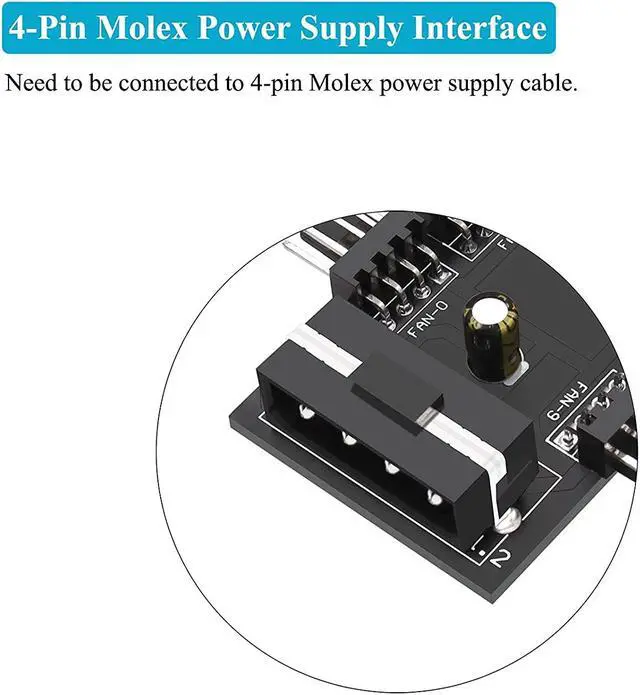 Alt view image 4 of 6 - Fancasee 4-Pin PWM Fan Power Supply Cable 1 to 10 Way Splitter Hub 4 Pin Molex Powered PC Case Motherboard Fan Power Extension Cable Cord for ATX Computer Case 4-Pin and 3-Pin Cooling Fans