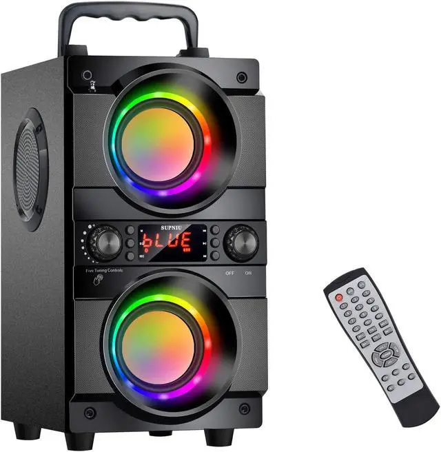 Main image of 60W (80W Peak) Portable Bluetooth Speaker with Double Subwoofer Heavy Bass, Bluetooth 5.0 Wireless 100ft Outdoor Speaker, Support FM Radio, LED Colorful Lights, Stereo Sound, for Home, Party, Travel