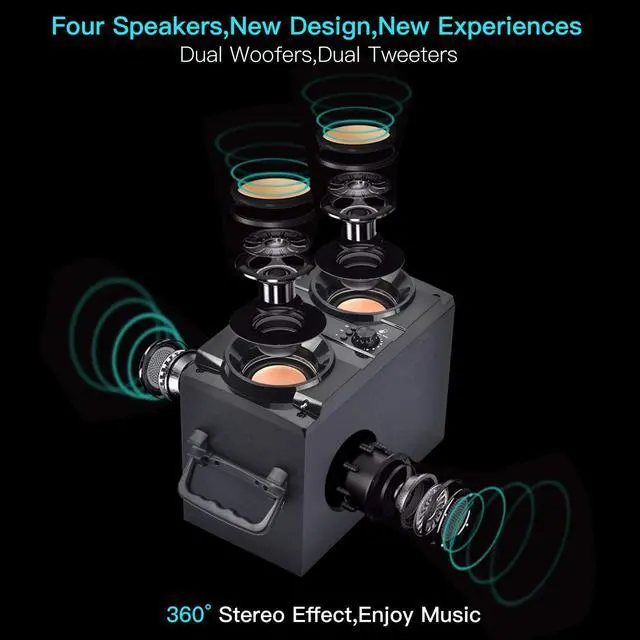 Alt view image 3 of 7 - 60W (80W Peak) Portable Bluetooth Speaker with Double Subwoofer Heavy Bass, Bluetooth 5.0 Wireless 100ft Outdoor Speaker, Support FM Radio, LED Colorful Lights, Stereo Sound, for Home, Party, Travel