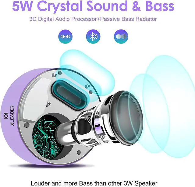 Alt view image 3 of 7 - Bluetooth Speaker SoundAngel Lavender Color Auto Pairing Pocket Speaker with Portable Waterproof Case 3D Sound Mic TF Card Aux for Kitchen Bedroom Yoga Girl Women Gift Purple
