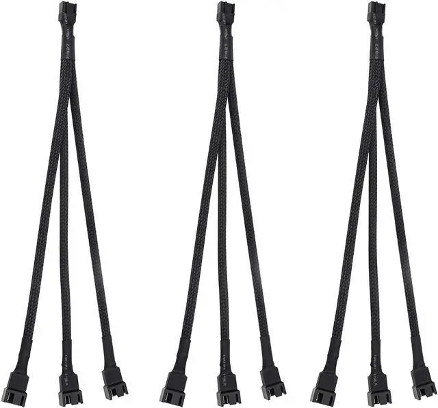 Main image of Fan Splitter 3 Pack PWM Fan Splitter Cable 3 Way 4 Pin 3 Pin Sleeved Braided Extension Power Cable 1 to 3 Converter for PC Matherboard Desktop Computer CPU Fan 10.6 inches
