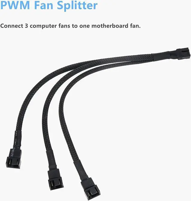 Alt view image 2 of 7 - Fan Splitter 3 Pack PWM Fan Splitter Cable 3 Way 4 Pin 3 Pin Sleeved Braided Extension Power Cable 1 to 3 Converter for PC Matherboard Desktop Computer CPU Fan 10.6 inches