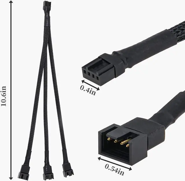 Alt view image 7 of 7 - Fan Splitter 3 Pack PWM Fan Splitter Cable 3 Way 4 Pin 3 Pin Sleeved Braided Extension Power Cable 1 to 3 Converter for PC Matherboard Desktop Computer CPU Fan 10.6 inches