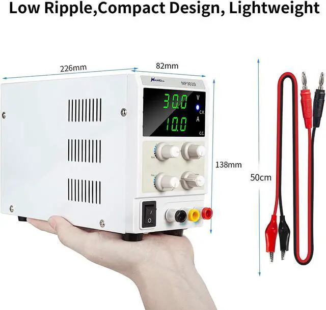 Alt view image 5 of 7 - DC Bench Power Supply Variable, 3-Digital LED Display 30V 10A Switching Power Supply with Free Alligator Clip US Power Cord for Lab Equipment, DIY Tool, Repair