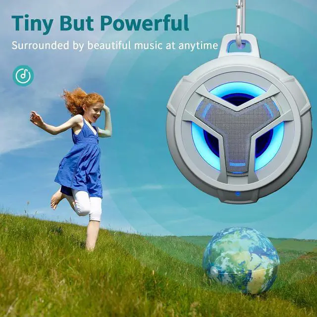 Alt view image 7 of 7 - EBODA Shower Bluetooth Speaker, IPX7 Waterproof Portable Floating Speaker with Loud HD Sound, True Wireless Stereo LED Light, 24H Play for Pool Beach, Gifts Men, Women - Gray