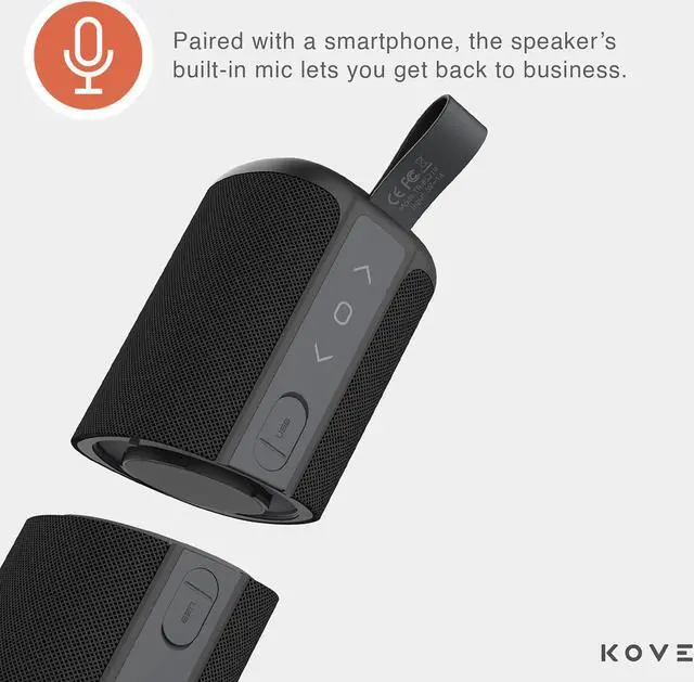 Alt view image 4 of 7 - KOVE Commuter 2 - Black Bluetooth Speakers, Portable, Wireless with HD Louder Volume, Deep Bass Subwoofer, Microphone, IPX7 Water Resistant - Boom Box for Home, Outdoor or Travel, Split Speaker