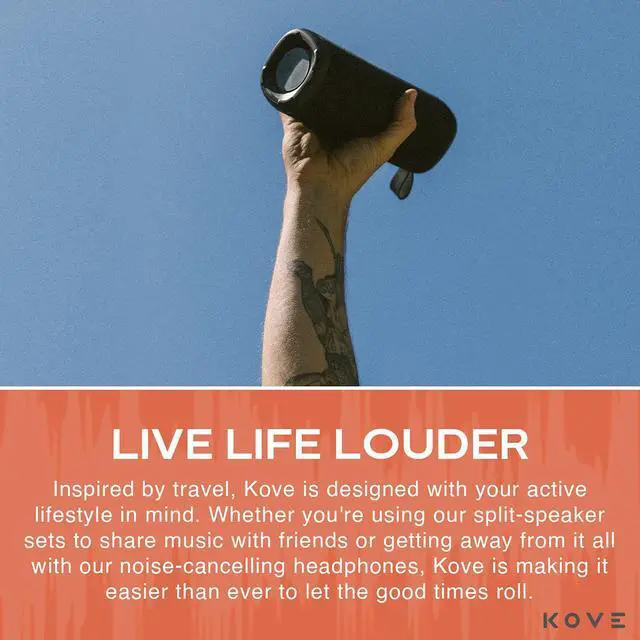 Alt view image 6 of 7 - KOVE Commuter 2 - Black Bluetooth Speakers, Portable, Wireless with HD Louder Volume, Deep Bass Subwoofer, Microphone, IPX7 Water Resistant - Boom Box for Home, Outdoor or Travel, Split Speaker