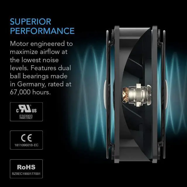 Alt view image 4 of 7 - AC Infinity AXIAL 8038, Quiet Muffin Fan, 120V AC 80mm x 38mm Low Speed, UL-Certified for DIY Cooling Ventilation Exhaust Projects