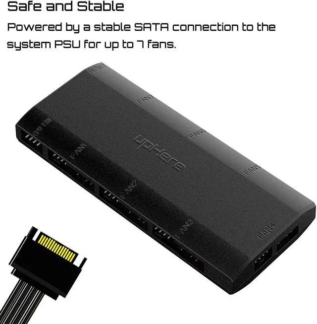 Alt view image 6 of 7 - upHere 7-Port 4PIN SATA PWM 5V 3PIN ADDRESSABLE RGB Fan Hub/Splitter for 4-Pin & 3-Pin Case Fans in Black-P7PRGB