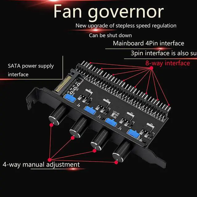Alt view image 7 of 7 - 4 Knob Cooling Fan Speed Controller PC 8 Channels Fan Hub for CPU Case HDD VGA PWM Fan PCI Bracket 12V Fan Control- SATA Power Supply (SATA 4 Knob)