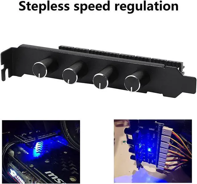 Alt view image 6 of 7 - 4 Knob Cooling Fan Speed Controller PC 8 Channels Fan Hub for CPU Case HDD VGA PWM Fan PCI Bracket 12V Fan Control- SATA Power Supply (SATA 4 Knob)