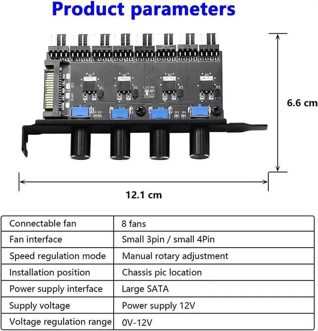 Alt view image 4 of 7 - 4 Knob Cooling Fan Speed Controller PC 8 Channels Fan Hub for CPU Case HDD VGA PWM Fan PCI Bracket 12V Fan Control- SATA Power Supply (SATA 4 Knob)