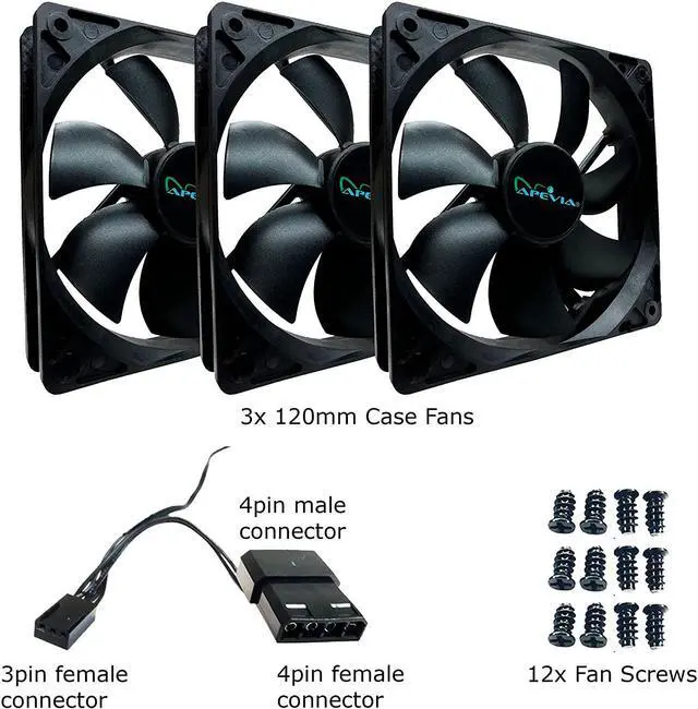 Alt view image 4 of 4 - APEVIA AF312S-BK 120mm 4pin Molex & 3pin Motherboard Black Silent Case Fan (3-pk)