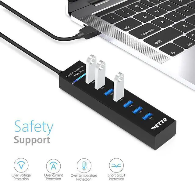 Alt view image 4 of 7 - 7-Port USB 3.0 Hub, IVETTO Data USB Hub Splitter with 3.3ft Long Cable for Laptop, PC, MacBook, Mac Pro, Mac Mini, iMac, Surface Pro and More