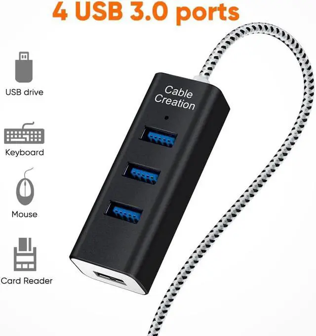 Alt view image 2 of 6 - CableCreation 4-Port USB 3.0 Hub with 4.9 Feet Extension Long Cable, 5Gbps Data Rate for MacBook Pro, iMac, PC, Laptop, USB Flash Drives, Surface Pro, XPS, Aluminum Black, 1.5M