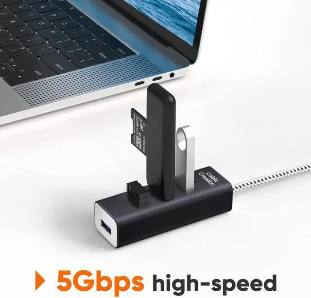 Alt view image 3 of 6 - CableCreation 4-Port USB 3.0 Hub with 4.9 Feet Extension Long Cable, 5Gbps Data Rate for MacBook Pro, iMac, PC, Laptop, USB Flash Drives, Surface Pro, XPS, Aluminum Black, 1.5M