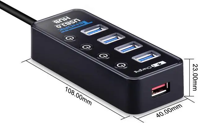 Alt view image 4 of 7 - USB 3.0 Hub, Tendak USB Hub with 4 USB 3.0 Data Ports + 1 USB Smart Charging Port and Power Supply Adapter with Individual On/Off Port Switches for PS4 Pro PS4 Slim Xbox One