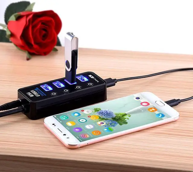 Alt view image 7 of 7 - USB 3.0 Hub, Tendak USB Hub with 4 USB 3.0 Data Ports + 1 USB Smart Charging Port and Power Supply Adapter with Individual On/Off Port Switches for PS4 Pro PS4 Slim Xbox One