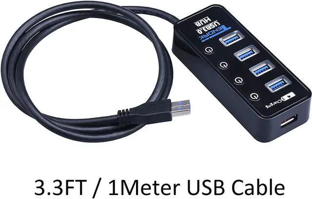 Alt view image 5 of 7 - USB 3.0 Hub, Tendak USB Hub with 4 USB 3.0 Data Ports + 1 USB Smart Charging Port and Power Supply Adapter with Individual On/Off Port Switches for PS4 Pro PS4 Slim Xbox One
