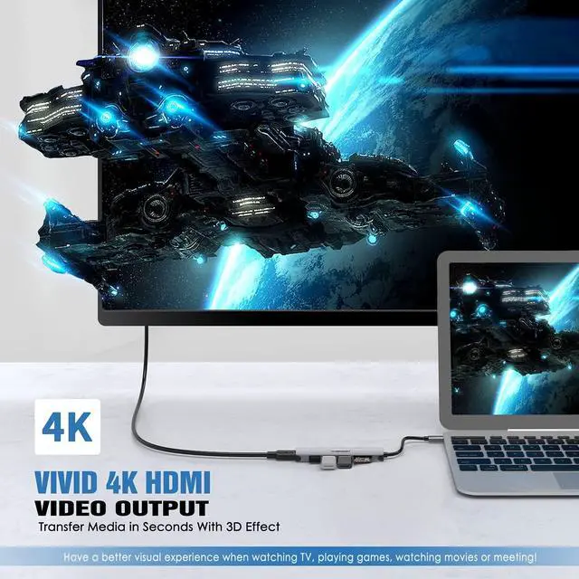 Alt view image 5 of 7 - USB C Hub Multiport Adapter - 7 in 1 Portable Space Aluminum Dongle with 4K HDMI Output 3 USB 3.0 Ports SD/TF Card Reader Compatible for MacBook Pro XPS More Type C Devices