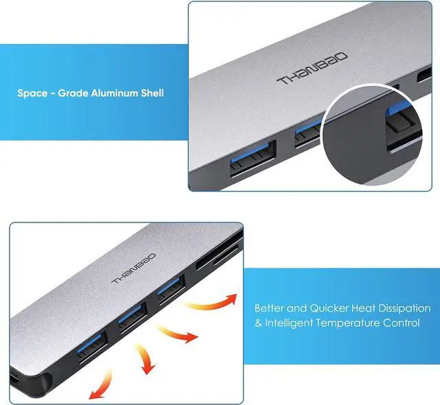 Alt view image 6 of 7 - USB C Hub Multiport Adapter - 7 in 1 Portable Space Aluminum Dongle with 4K HDMI Output 3 USB 3.0 Ports SD/TF Card Reader Compatible for MacBook Pro XPS More Type C Devices