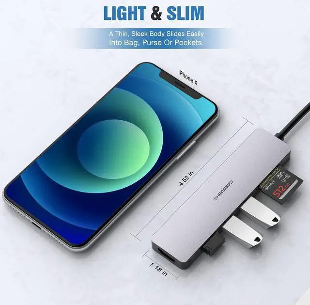 Alt view image 4 of 7 - USB C Hub Multiport Adapter - 7 in 1 Portable Space Aluminum Dongle with 4K HDMI Output 3 USB 3.0 Ports SD/TF Card Reader Compatible for MacBook Pro XPS More Type C Devices