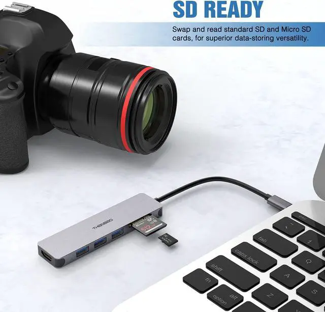 Alt view image 7 of 7 - USB C Hub Multiport Adapter - 7 in 1 Portable Space Aluminum Dongle with 4K HDMI Output 3 USB 3.0 Ports SD/TF Card Reader Compatible for MacBook Pro XPS More Type C Devices