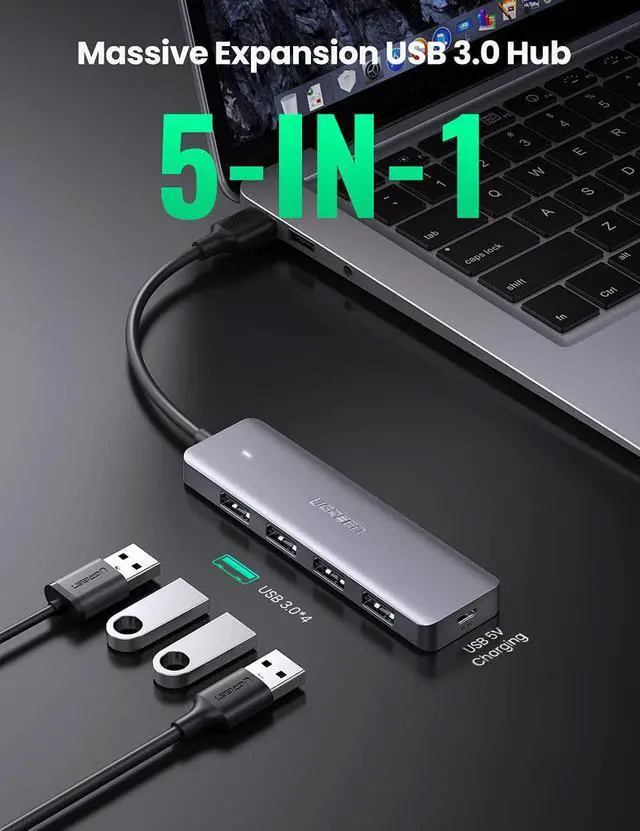 Alt view image 2 of 7 - UGREEN USB 3.0 Hub 4 Port USB Extender Compatible for MacBook Mac Pro Mini iMac Surface Pro XPS IdeaPad MateBook X Pro Notebook PC USB Flash Drives Mobile HDD