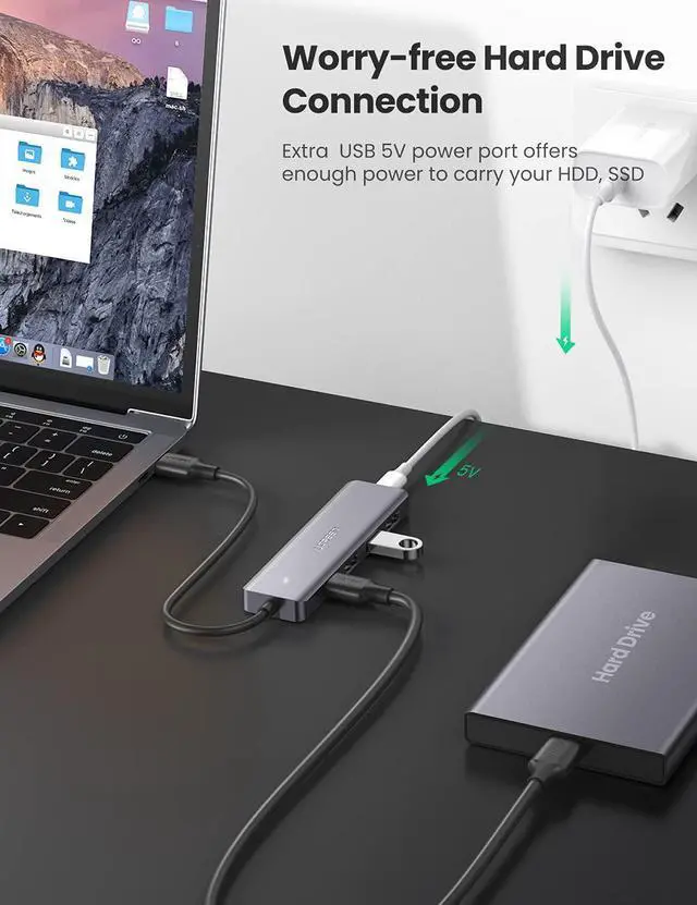 Alt view image 4 of 7 - UGREEN USB 3.0 Hub 4 Port USB Extender Compatible for MacBook Mac Pro Mini iMac Surface Pro XPS IdeaPad MateBook X Pro Notebook PC USB Flash Drives Mobile HDD