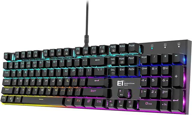 Main image of E T Mechanical Gaming Keyboard RGB Backlit Keys Computer Keyboard, 16.8 Million Color 104 Keys Blue Switch Wired Gaming Keyboards Full Size, Aluminum Base USB Keyboard for PC Gamer Laptop