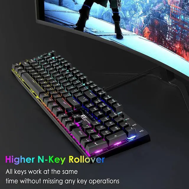 Alt view image 5 of 6 - E T Mechanical Gaming Keyboard RGB Backlit Keys Computer Keyboard, 16.8 Million Color 104 Keys Blue Switch Wired Gaming Keyboards Full Size, Aluminum Base USB Keyboard for PC Gamer Laptop