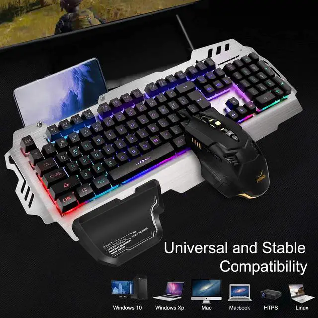 Alt view image 6 of 7 - FENIFOX Gaming Keyboard and Mouse, Wired Backlit Rainbow Ergonomic Mechanical Feeling Led Removable Hand Rest Metal Panel,for Windows PC Gamer PS4 Xbox one