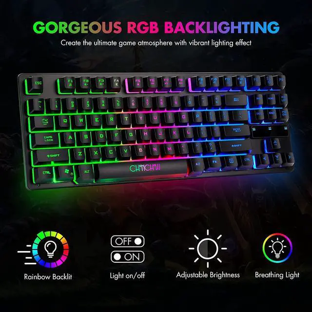 Alt view image 2 of 7 - RGB Compact Gaming Keyboard USB Wired 87 Keys Gaming Keyboard LED Rainbow Backlit Tenkeyless Gaming Keyboard TKL Keyboard Gaming RGB Keyboard for Laptop Ps4 PC Computer Game and Work