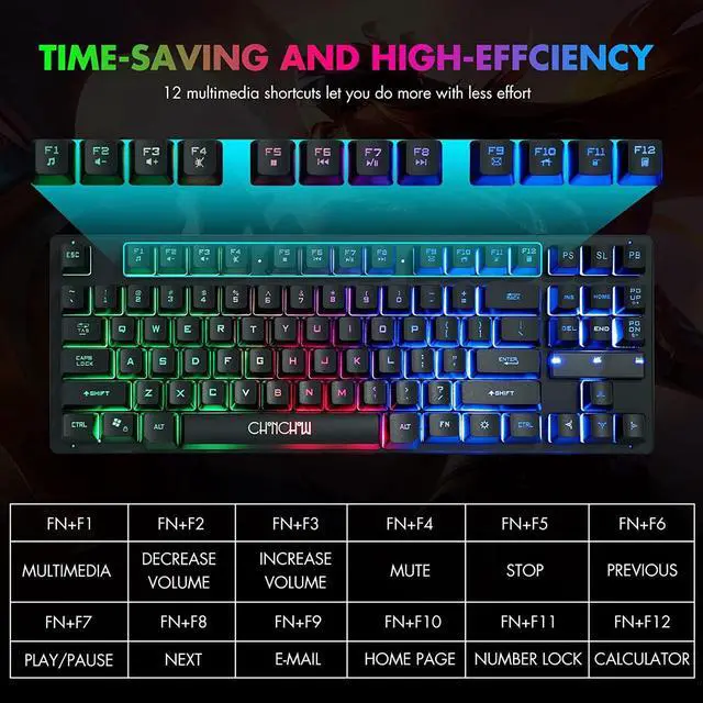 Alt view image 6 of 7 - RGB Compact Gaming Keyboard USB Wired 87 Keys Gaming Keyboard LED Rainbow Backlit Tenkeyless Gaming Keyboard TKL Keyboard Gaming RGB Keyboard for Laptop Ps4 PC Computer Game and Work