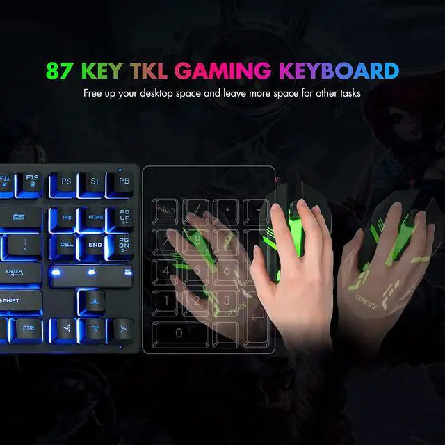 Alt view image 7 of 7 - RGB Compact Gaming Keyboard USB Wired 87 Keys Gaming Keyboard LED Rainbow Backlit Tenkeyless Gaming Keyboard TKL Keyboard Gaming RGB Keyboard for Laptop Ps4 PC Computer Game and Work