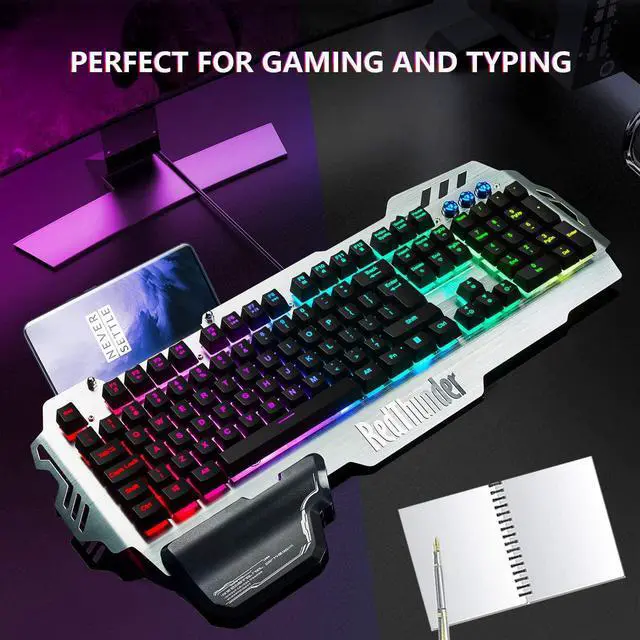 Alt view image 6 of 6 - K900 Gaming Keyboard, RGB Backlit Semi Mechanical Keyboard with Wrist Rest, Water-Resistant USB Wired Hybrid Ergonomic Keyboard, Teclado Gamer for Desktop Computer PC Mac PS4