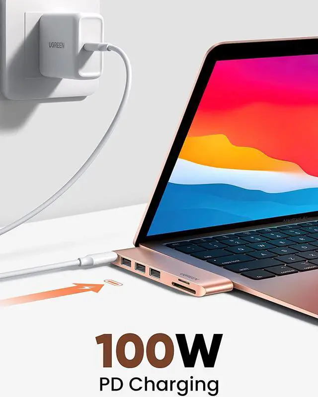 Alt view image 6 of 7 - UGREEN USB C Hub for MacBook Aluminum Type C Adapter with 3 USB 3.0 100W USB C Power Delivery Micro SD SD Card Reader Compatible for MacBook Pro Air M1 2020 2019 2018 2017, Gold