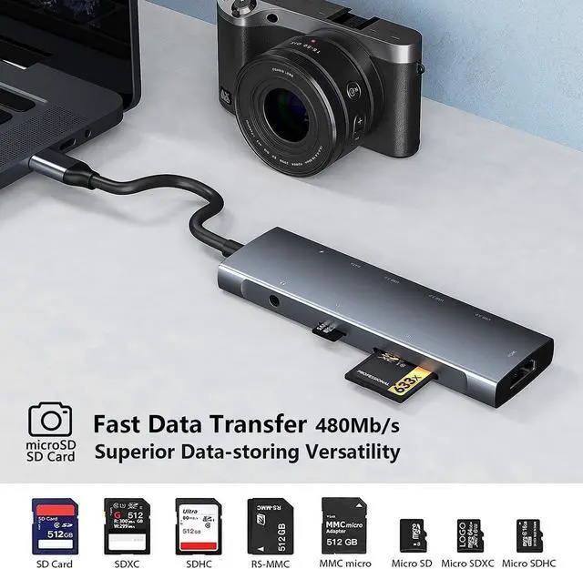 Alt view image 4 of 7 - USB C HUB for iPad Pro 9-in-1 Adapter iPad Pro M4 M2 M1 13 12.9 11 inch iPad Air 5 4 Docking Station with 4K HDMI, USB-C PD, SD/TF Card Reader, USB 3.0, 3.5mm Headphone Jack, Type C Data, iPad Mini 6