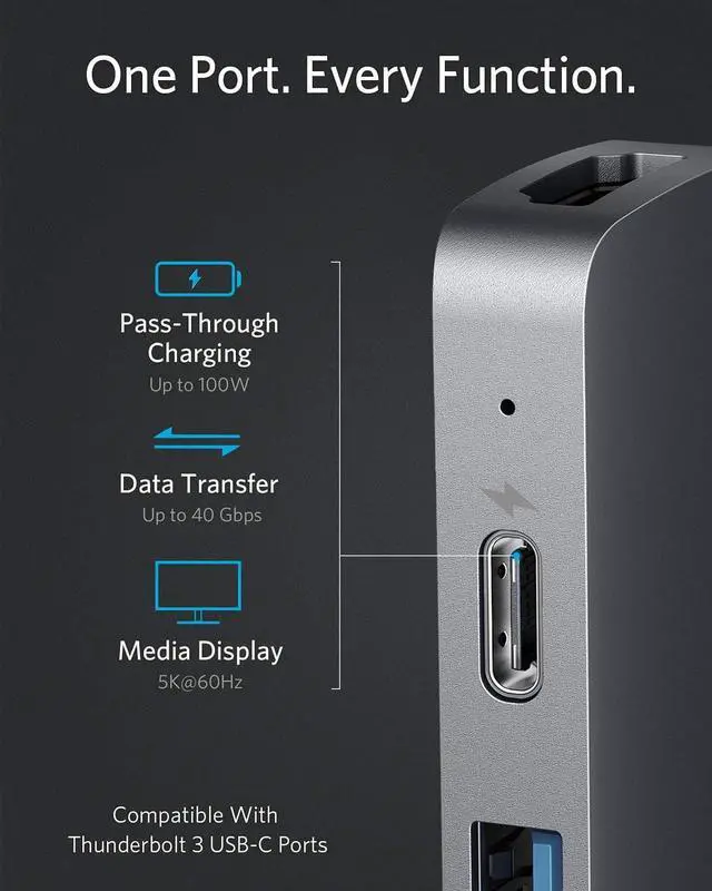 Alt view image 4 of 7 - Anker USB C Hub for MacBook, PowerExpand Direct 8-in-2 USB C Adapter Compatible with Thunderbolt 3 USB C Port, 4K HDMI Port, USB C and USB A 3.0 Data Ports, SD and microSD Card Reader, Lightning Audio