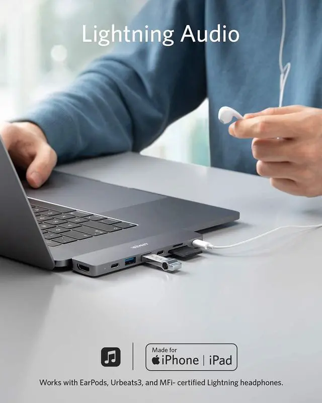 Alt view image 6 of 7 - Anker USB C Hub for MacBook, PowerExpand Direct 8-in-2 USB C Adapter Compatible with Thunderbolt 3 USB C Port, 4K HDMI Port, USB C and USB A 3.0 Data Ports, SD and microSD Card Reader, Lightning Audio