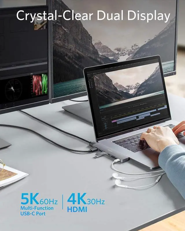 Alt view image 5 of 7 - Anker USB C Hub for MacBook, PowerExpand Direct 8-in-2 USB C Adapter Compatible with Thunderbolt 3 USB C Port, 4K HDMI Port, USB C and USB A 3.0 Data Ports, SD and microSD Card Reader, Lightning Audio