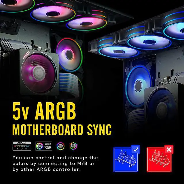 Alt view image 3 of 7 - EZDIY-FAB Moonlight 120mm RGB Case Fan with Fan Hub X and Remote,Motherboard Aura SYNC,Speed Control,Addressable Fan for PC Case-3 Pack