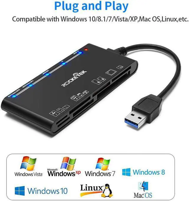 Alt view image 5 of 7 - USB3.0 Multi-Card Reader, SD/TF/CF/Micro SD/XD/MS 7 in 1 Fast 5Gbps Memory Card Reader/Writer/Hub for SD SDXC SDHC CF CFI TF Micro SD Micro SDXC Micro SDHC MS MMC UHS-I Cards,for Windows/Linux/Mac OS