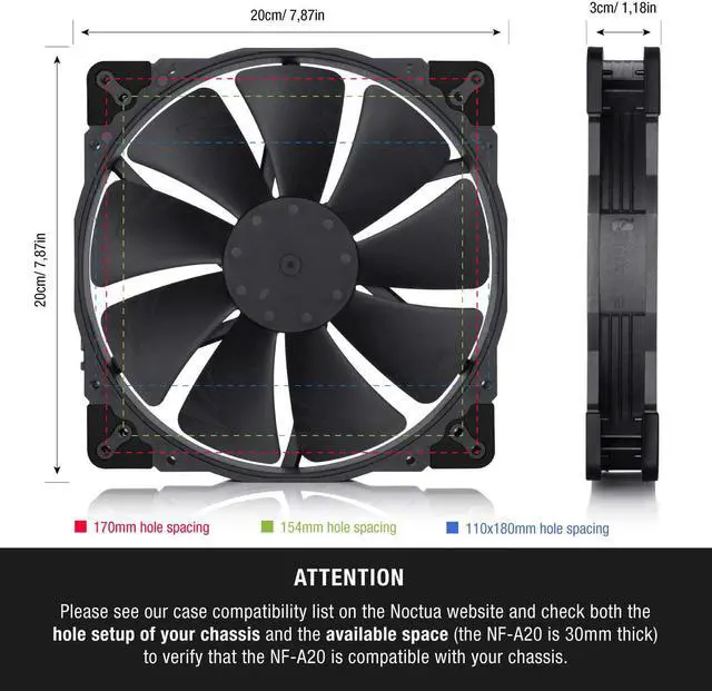 Alt view image 2 of 7 - Noctua NF-A20 PWM chromax.Black.swap, Premium Quiet Fan, 4-Pin (200x30mm, Black)