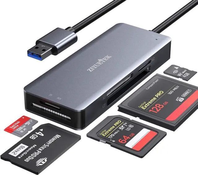 Main image of CF Card Reader USB 3.0 to Compact Flash Memory Card Reader Adapter 5Gbps Read 5 Cards Simultaneously for SDXC SDHC SD Micro SDXC Micro SD Micro SDHC M2 MS CF and UHS-I Card (Grey)
